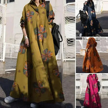 Lade das Bild in den Galerie-Viewer, Stylish Vintage Long Sleeve Loose Sundress Casual Long Maxi Dress Kaftan 12 Colors/Prints Available
