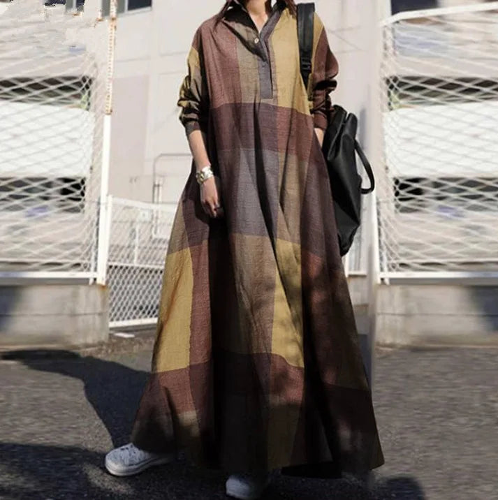 Stylish Vintage Long Sleeve Loose Sundress Casual Long Maxi Dress Kaftan 12 Colors/Prints Available