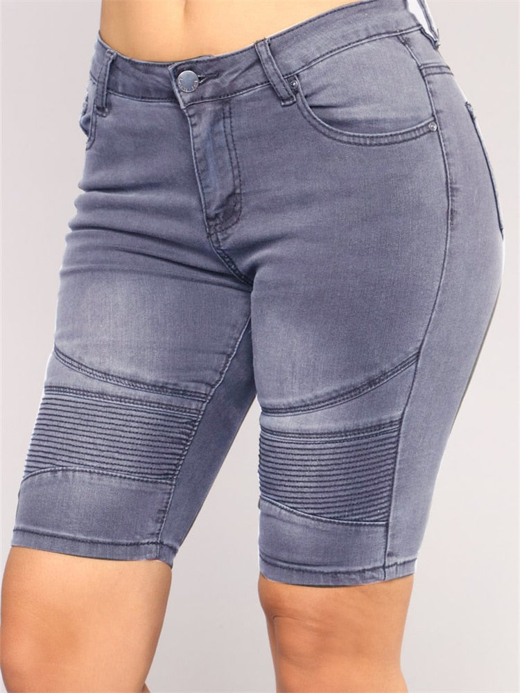 Jeans Skinny de Cintura Alta em Denim Stretch, Confortáveis e Casuais, até ao Joelho, em 4 Cores Diferentes