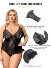 Carregar imagem no visualizador da galeria, Macacão de couro sexy com zíper Plus Size Lingerie Body Strappy
