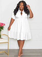 Lade das Bild in den Galerie-Viewer, Short Sleeve Ruffle  A-Line Cute Button Solid Shirt Dress 2 Different Colors Available
