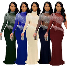 Carregar imagem no visualizador da galeria, Vestido Maxi Bodycon de Festa com Uma Manga, Tule Transparente e Cristais de Strass
