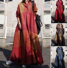 Lade das Bild in den Galerie-Viewer, Stylish Vintage Long Sleeve Loose Sundress Casual Long Maxi Dress Kaftan 12 Colors/Prints Available
