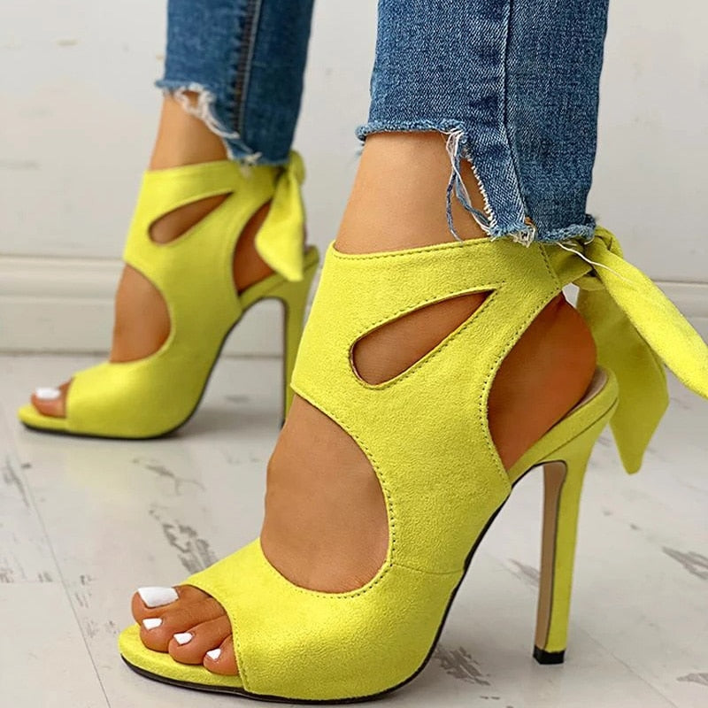 Sandálias Peep Toe com Cadarço, Tira no Tornozelo, Saltos Finos, Pumps Stiletto em 3 Cores Diferentes