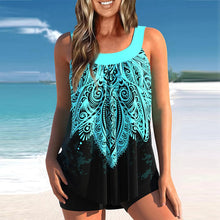 Carregar imagem no visualizador da galeria, Fato de banho tankini solto de 2 peças com estampa vintage retro multicolorida
