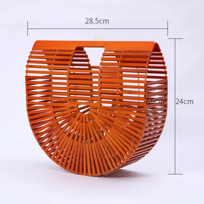 Borsa a mano elegante di qualità con intreccio semicircolare in bambù