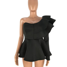 Cargar imagen en el visor de la galería, One Shoulder Peplum Ruffle Slim Shirt
