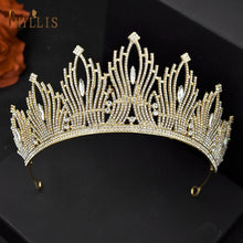 Carregar imagem no visualizador da galeria, Acessório de cabeça de noiva de luxo Tiara de Diamante de Strass Página de Aniversário Coroa de Casamento Conjunto de Brincos Colar 2 Cores Vários Padrões
