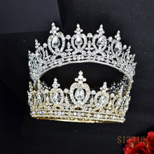 Carregar imagem no visualizador da galeria, Coroa de casamento de luxo com strass e diamante, tiara de noiva para concurso de beleza, joias de cabelo, acessório de cabeça redondo grande, diadema, 2 cores diferentes
