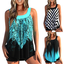 Carregar imagem no visualizador da galeria, Fato de banho tankini solto de 2 peças com estampa vintage retro multicolorida
