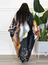 Cargar imagen en el visor de la galería, Vintage Satén Bohemio Estampado Amplio Manga Larga Ligero Capa Kimono Bata Abrigo Cárdigan Kaftán Envoltura Vestido Túnica 16 Variaciones
