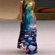 Load image into Gallery viewer, Pocket Boho Forest Print V-Neck  Sleeveless Loose Long Maxi Dress
