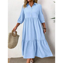 Carregar imagem no visualizador da galeria, Front Pleated Button Detail Vestido de Manga Média
