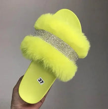 Cargar imagen en el visor de la galería, Fluffy Furry Diamante/Rhinestone Slipper Platform Flat Wedge Sandal Flip-Flop Shoes 6 Colors
