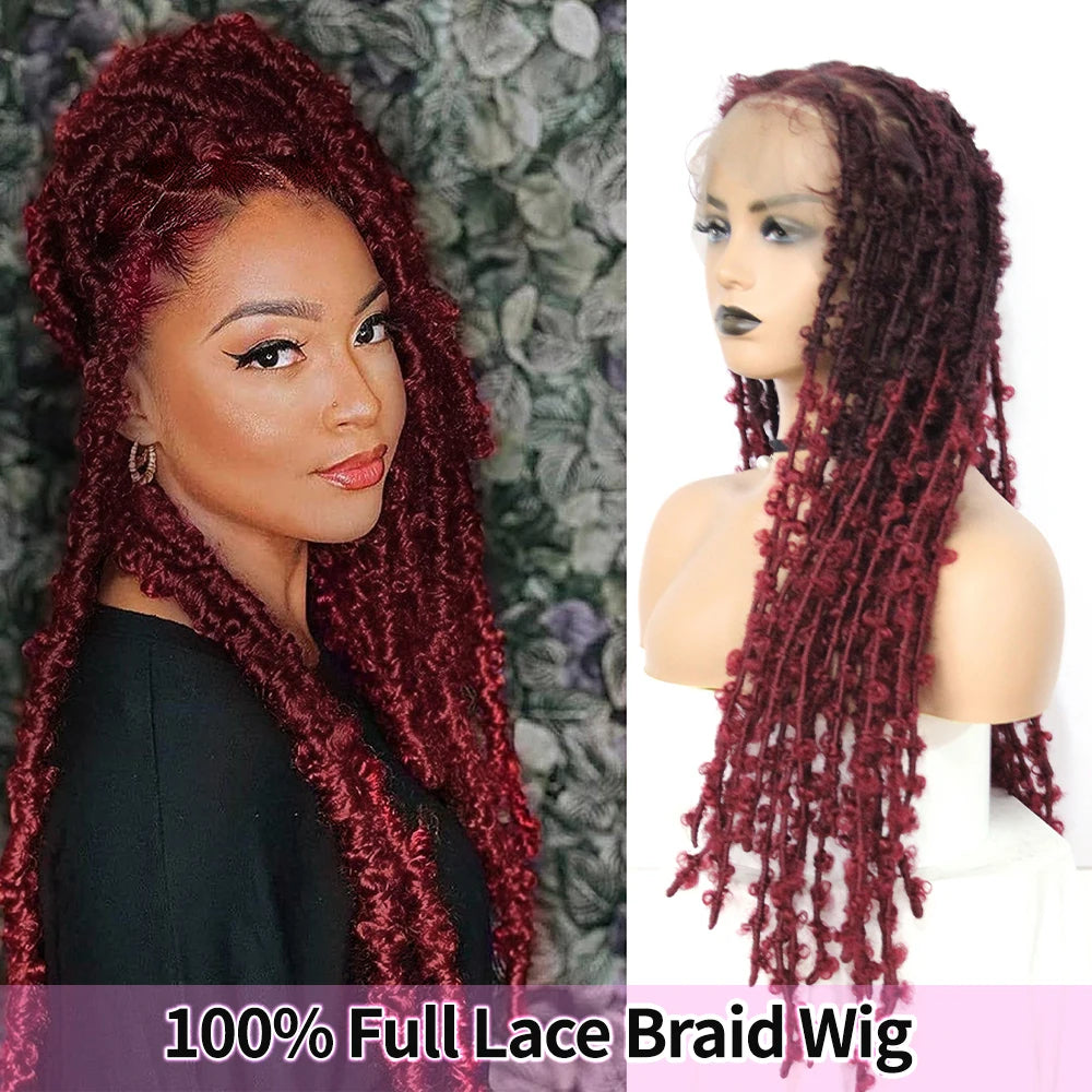 Peruca Trançada Sintética de Renda Total Butterfly Distressed Locs Lace Frontal Crochet Braids 100% Feita à Mão