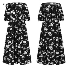 Cargar imagen en el visor de la galería, Floral Print Buttoned High Split Off Shoulder Long Casual Lantern Sleeve Loose Maxi Dress Sundress
