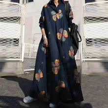 Lade das Bild in den Galerie-Viewer, Stylish Vintage Long Sleeve Loose Sundress Casual Long Maxi Dress Kaftan 12 Colors/Prints Available
