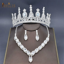 Carregar imagem no visualizador da galeria, Acessório de cabeça de noiva de luxo Tiara de Diamante de Strass Página de Aniversário Coroa de Casamento Conjunto de Brincos Colar 2 Cores Vários Padrões
