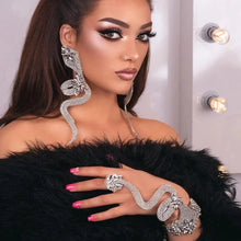 Carregar imagem no visualizador da galeria, Exagerado Conjunto de Pulseira e Brincos de Cobra Luxuosos com Cristais e Strass Vendidos em Conjunto ou Separadamente 2 Cores Disponíveis
