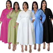 Cargar imagen en el visor de la galería, Lapel Collar Long Sleeve Single Breasted Loose Big Swing Maxi Shirt Smock Dress
