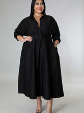 Cargar imagen en el visor de la galería, Lapel Collar Long Sleeve Single Breasted Loose Big Swing Maxi Shirt Smock Dress
