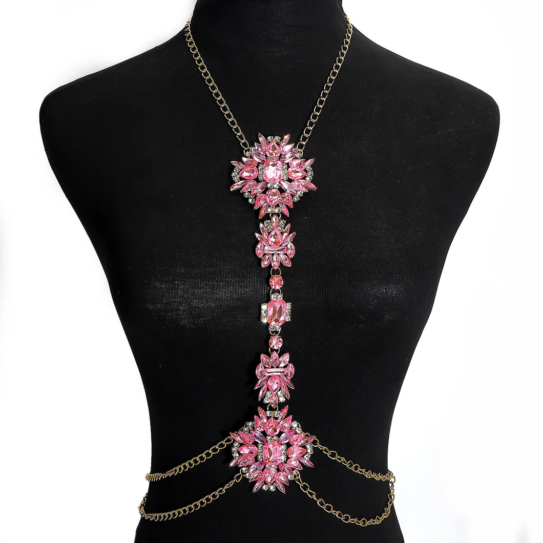 Exquisite Luxury Gemstone Bling Crystal Rhinestone Flower Fashion Necklace Belly/Body Chain 7 Colors Available