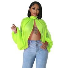 Lade das Bild in den Galerie-Viewer, Irregular Pleated Batwing Sleeve O-Neck Back Bow Printed Chiffon Blouse Shirt Top
