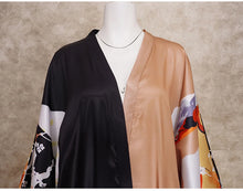 Cargar imagen en el visor de la galería, Vintage Satén Bohemio Estampado Amplio Manga Larga Ligero Capa Kimono Bata Abrigo Cárdigan Kaftán Envoltura Vestido Túnica 16 Variaciones
