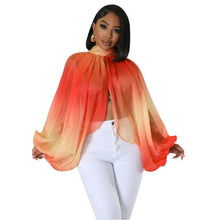 Lade das Bild in den Galerie-Viewer, Irregular Pleated Batwing Sleeve O-Neck Back Bow Printed Chiffon Blouse Shirt Top

