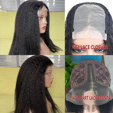 Carregar imagem no visualizador da galeria, Peruca de Renda T-Part 4x4/13x1 com Linha de Cabelo Pré-Arrancada Kinky Straight Malaia 100% Cabelo Humano 180% Densidade
