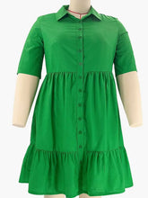 Lade das Bild in den Galerie-Viewer, Short Sleeve Ruffle  A-Line Cute Button Solid Shirt Dress 2 Different Colors Available

