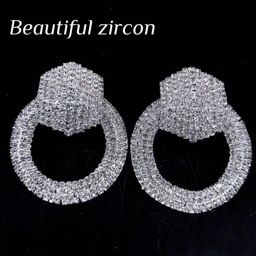 Brincos de moda de cristal brilhante com strass em formato de círculo grande