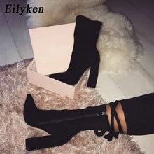 Cargar imagen en el visor de la galería, Flock Ankle Boots Autumn/Winter Pointed Toe Heel Zipper Chelsea Boot
