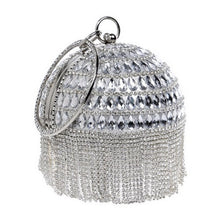 Lade das Bild in den Galerie-Viewer, Ball Diamond Tassel Party Metal Crystal Clutch Evening  Wedding Bag Bridal Shoulder Handbag Wristlet
