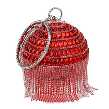 Lade das Bild in den Galerie-Viewer, Ball Diamond Tassel Party Metal Crystal Clutch Evening  Wedding Bag Bridal Shoulder Handbag Wristlet
