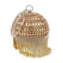 Lade das Bild in den Galerie-Viewer, Ball Diamond Tassel Party Metal Crystal Clutch Evening  Wedding Bag Bridal Shoulder Handbag Wristlet
