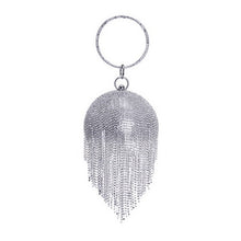 Lade das Bild in den Galerie-Viewer, Ball Diamond Tassel Party Metal Crystal Clutch Evening  Wedding Bag Bridal Shoulder Handbag Wristlet
