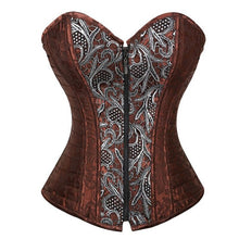 Carregar imagem no visualizador da galeria, Sapubonva Plus Size Steampunk Corset Gótico Punk Marrom Over Bust Burlesque Basque Zip Bustier Corset Faux Leather Lingerie Top
