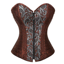 Carregar imagem no visualizador da galeria, Sapubonva Plus Size Steampunk Corset Gótico Punk Marrom Over Bust Burlesque Basque Zip Bustier Corset Faux Leather Lingerie Top
