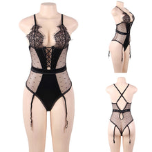 Carregar imagem no visualizador da galeria, Teddy Body Lace Sheer Trim Body V Neck Sexy Plus Size Romper Transparent Body Hot
