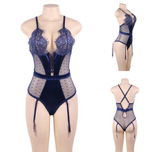 Carregar imagem no visualizador da galeria, Teddy Body Lace Sheer Trim Body V Neck Sexy Plus Size Romper Transparent Body Hot
