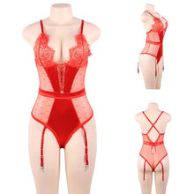 Carregar imagem no visualizador da galeria, Teddy Body Lace Sheer Trim Body V Neck Sexy Plus Size Romper Transparent Body Hot
