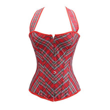 Carregar imagem no visualizador da galeria, Corset Sapubonva Sexy Bustier Xadrez Roupas Góticas Lingerie Vitoriana Top Halter Vermelho Exótico Plus Size Burlesque
