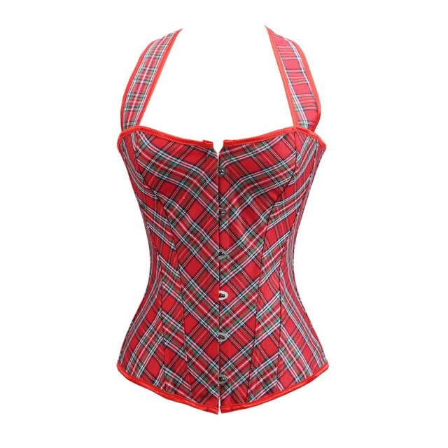 Corset Sapubonva Sexy Bustier Xadrez Roupas Góticas Lingerie Vitoriana Top Halter Vermelho Exótico Plus Size Burlesque