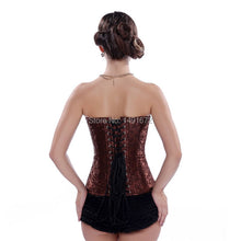 Carregar imagem no visualizador da galeria, Sapubonva Plus Size Steampunk Corset Gótico Punk Marrom Over Bust Burlesque Basque Zip Bustier Corset Faux Leather Lingerie Top
