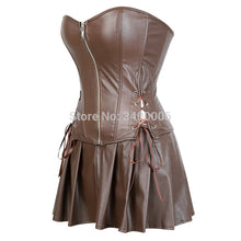 Carregar imagem no visualizador da galeria, Vestidos de Couro Sensuais Corset Saia Burlesca Zíper Frontal Gótico Punk Steampunk Bustiê Corset Over Bust Tamanho Grande
