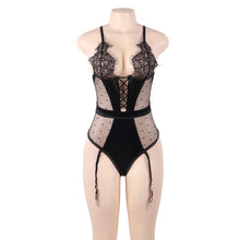 Carregar imagem no visualizador da galeria, Teddy Body Lace Sheer Trim Body V Neck Sexy Plus Size Romper Transparent Body Hot
