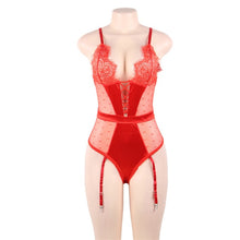 Carregar imagem no visualizador da galeria, Teddy Body Lace Sheer Trim Body V Neck Sexy Plus Size Romper Transparent Body Hot
