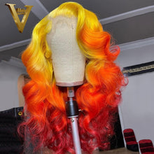 Cargar imagen en el visor de la galería, Brazilian Human Hair Wig Yellow Orange Colored Red Brown Body Wave Lace Front Pre Plucked Transparent Lace Frontal
