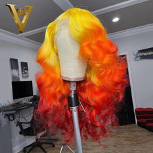 Cargar imagen en el visor de la galería, Brazilian Human Hair Wig Yellow Orange Colored Red Brown Body Wave Lace Front Pre Plucked Transparent Lace Frontal
